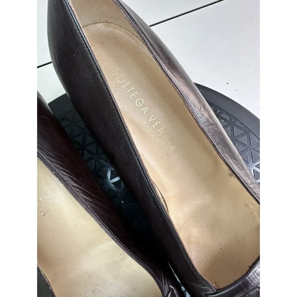 Bottega Veneta Brown Leather Square Toe Intrecciato Pumps Size 10B Interaction